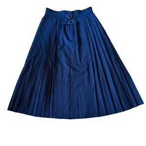 Vintage Bruestle Pleated Wool Midi Skirt Navy Ring Detail Pleated Skirt